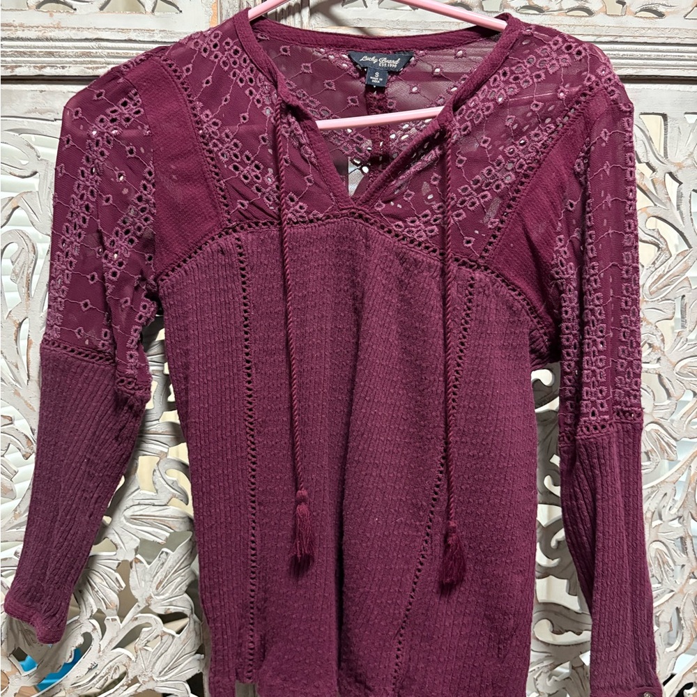 Lucky Brand Red Relaxed Tie Front Blouse